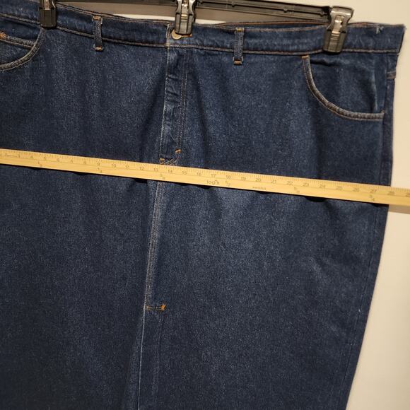 Vintage Gitano Bare Back Denim Midi Skirt Size J8 46" Dark Wash Front Slit 80s - Picture 8 of 9